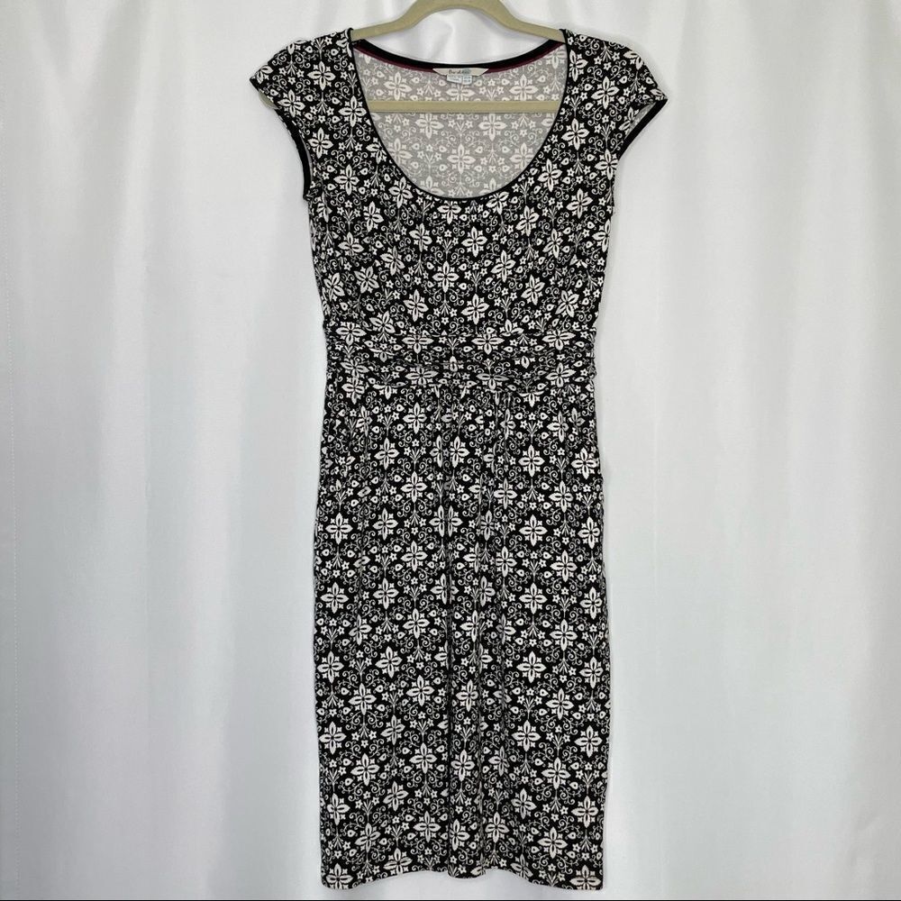 Boden Cap Sleeve Midi Dress in Black & Cream size 2